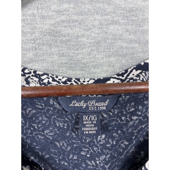 Lucky Brand Womens‎ Top 1X Boho Style Printed Navy Tunic Paisley - Picture 2 of 5